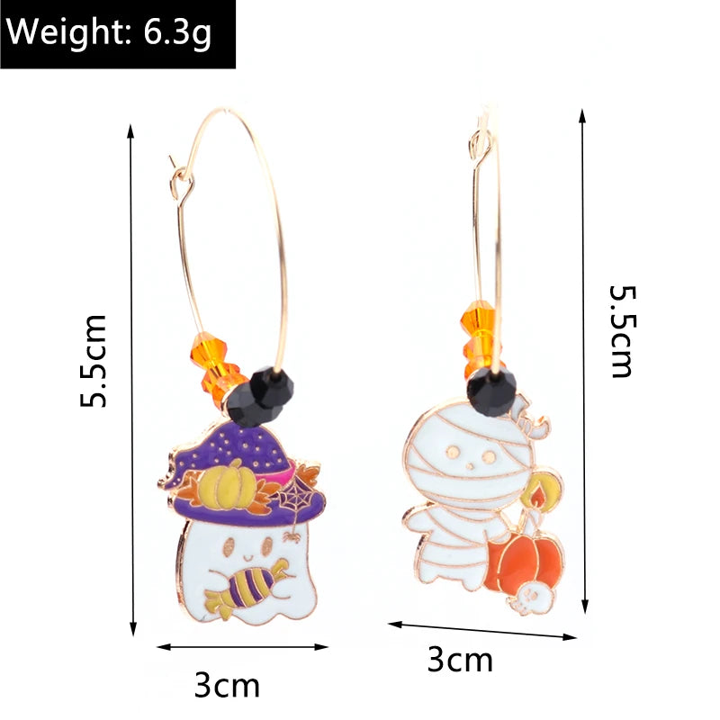 Aihua Fashion Halloween Earrings Enamel Ghost Skeleton Pumpkin Bat Spider Earrings For Women Halloween Night Party Jewelry Gifts