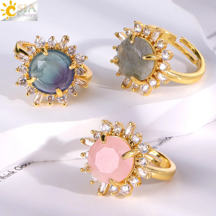 Healing Gem Stone Crystal Band Rings for Men Natural Pink Stone Quartz Red Agates Jaspers Dainty Finger Ring Women Jewelry H474