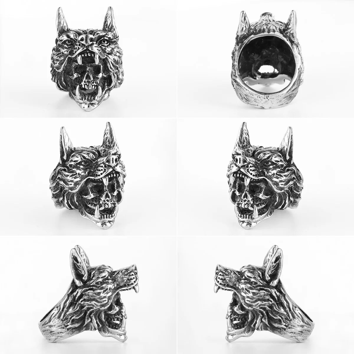 Stainless Steel Men Rings Viking Wolf Animal Skull Punk For Women Biker Fashion Jewelry Halloween Creativity Gift Wholesale