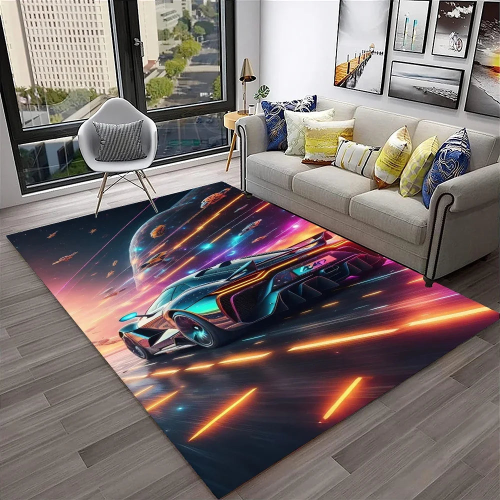 Racing Car Sports Car Carpet Rug for Home Living Room Bedroom Playroom Sofa Doormat Decor,Kids Game Area Rug Non-slip Floor Mat