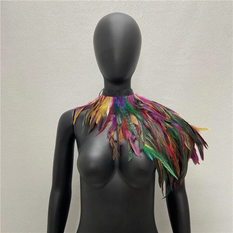 One Shoulder Feather Luxury Scarf Women Snood Gothic Style  Scarve Woman Shawls Punk Party Halloween Performance Show Decoration