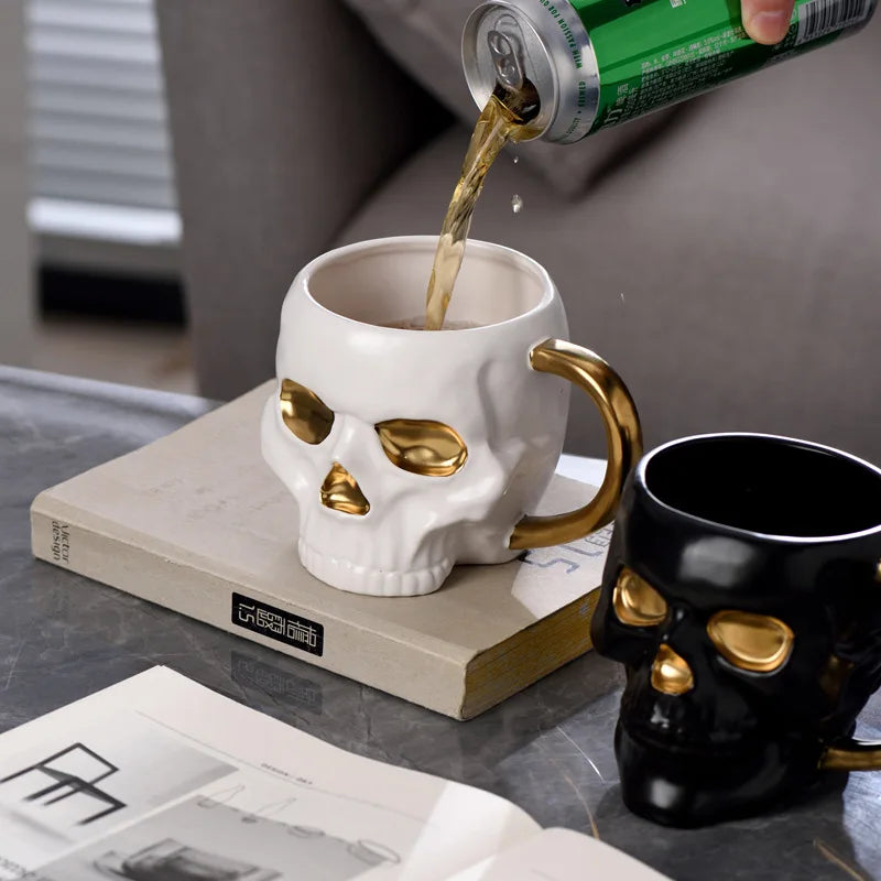 1PC 600ML Halloween Skull Cup with Handle Lidless Ceramic Cup Funny Water Beer Milk Cup Mocha Cup Creative Modeling Mug
