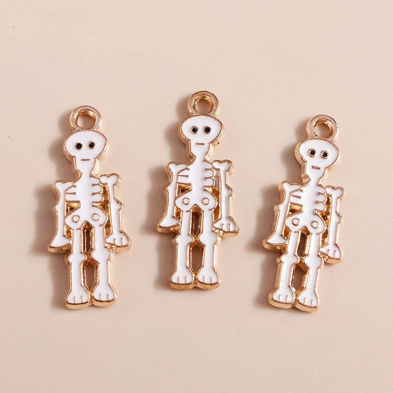 10pcs Enamel Halloween Skull Skeleton Charms Penants for Necklace Earrings DIY Bracelet Handmade Jewelry Accessories Findings