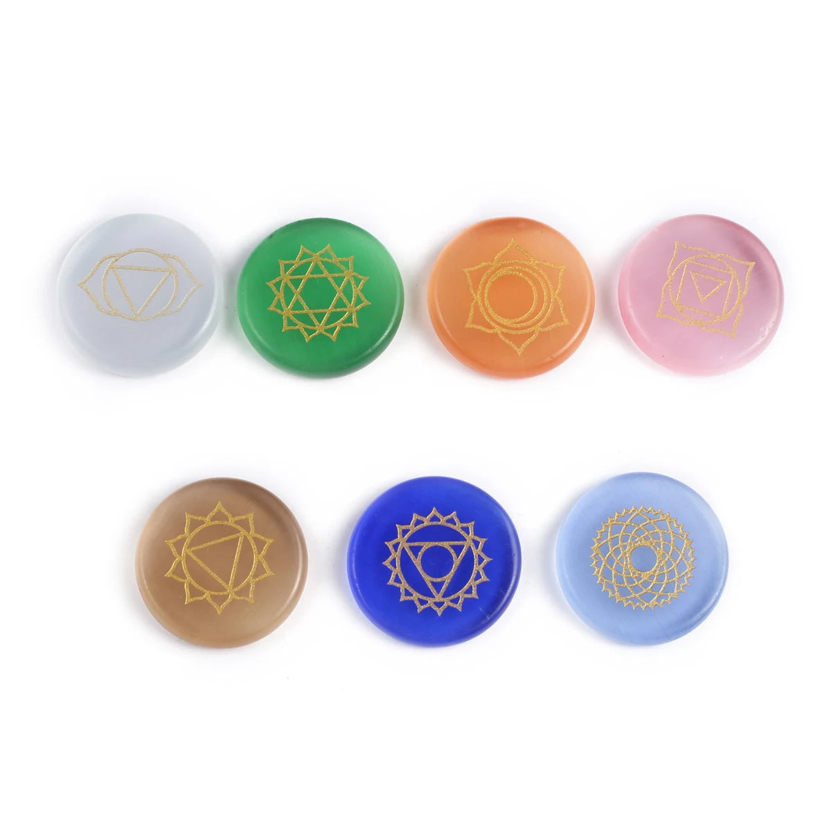 Set of 7 Pieces Natural Stones  Pendulum Reiki Healing Stones Engraved  Seven Chakra Symbols Reiki Healing Gems