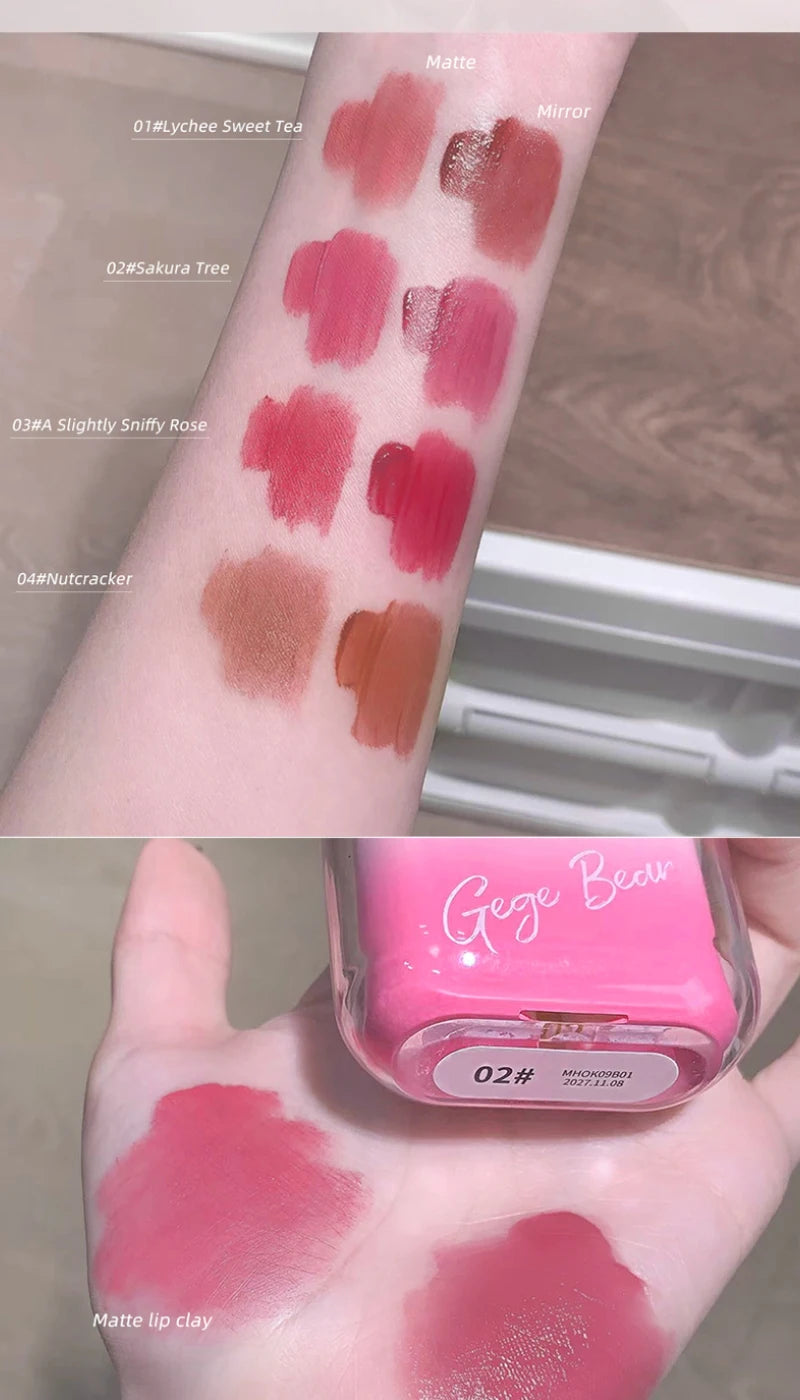 GegeBear Heartfelt Water-Gloss Lip Set:Lasting, Non-Fading Formula for a Natural, Compact, Portable Design Resembling Earbuds