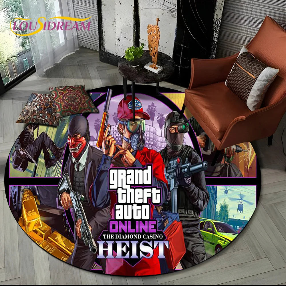 Grand Theft Auto Games GTA  Gamer Round Carpet Rug for Living Room Bedroom Child Playroom Decor,Pet Area Rug Non-slip Floor Mat