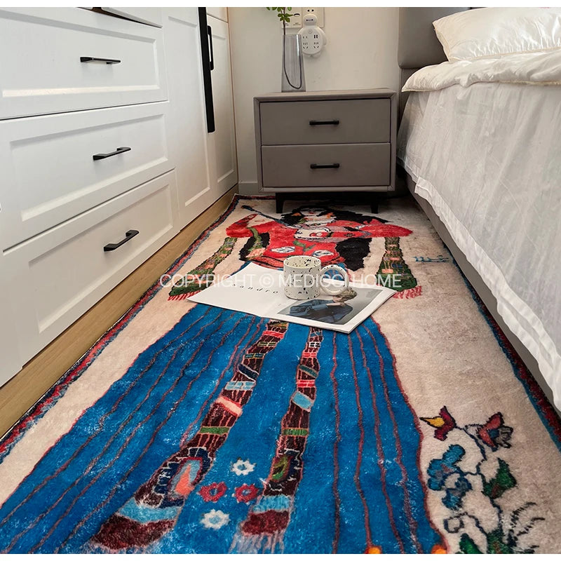 Medicci Home Uyghur Girl Frescoes Retro Blush Area Rug Morroccan Runner Rug Shaggy Accent Carpet Doormat For Bedside Living Room