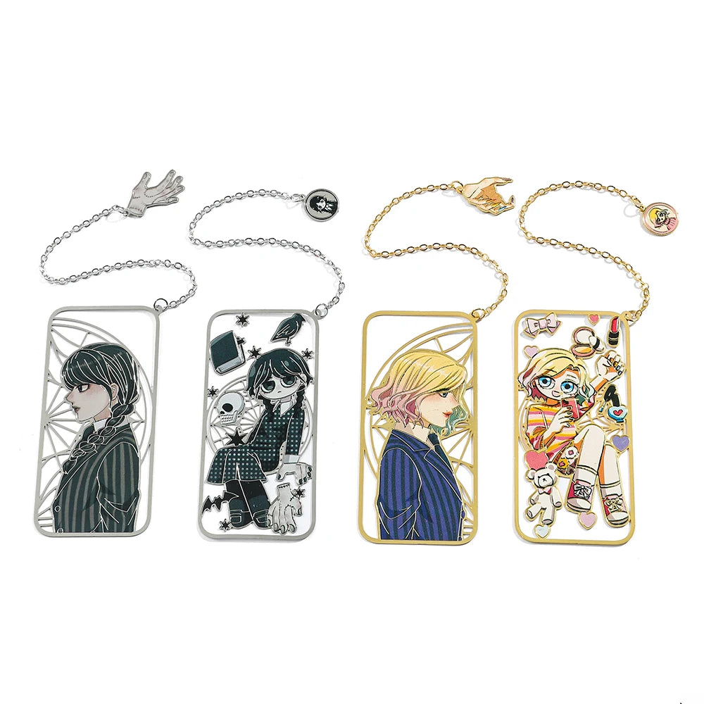 Punk Movie Wednesday Stainless Steel Bookmark Hollow Out Cartoon Halloween Reading Metal Bookmark Stationery Gifts for Men Women