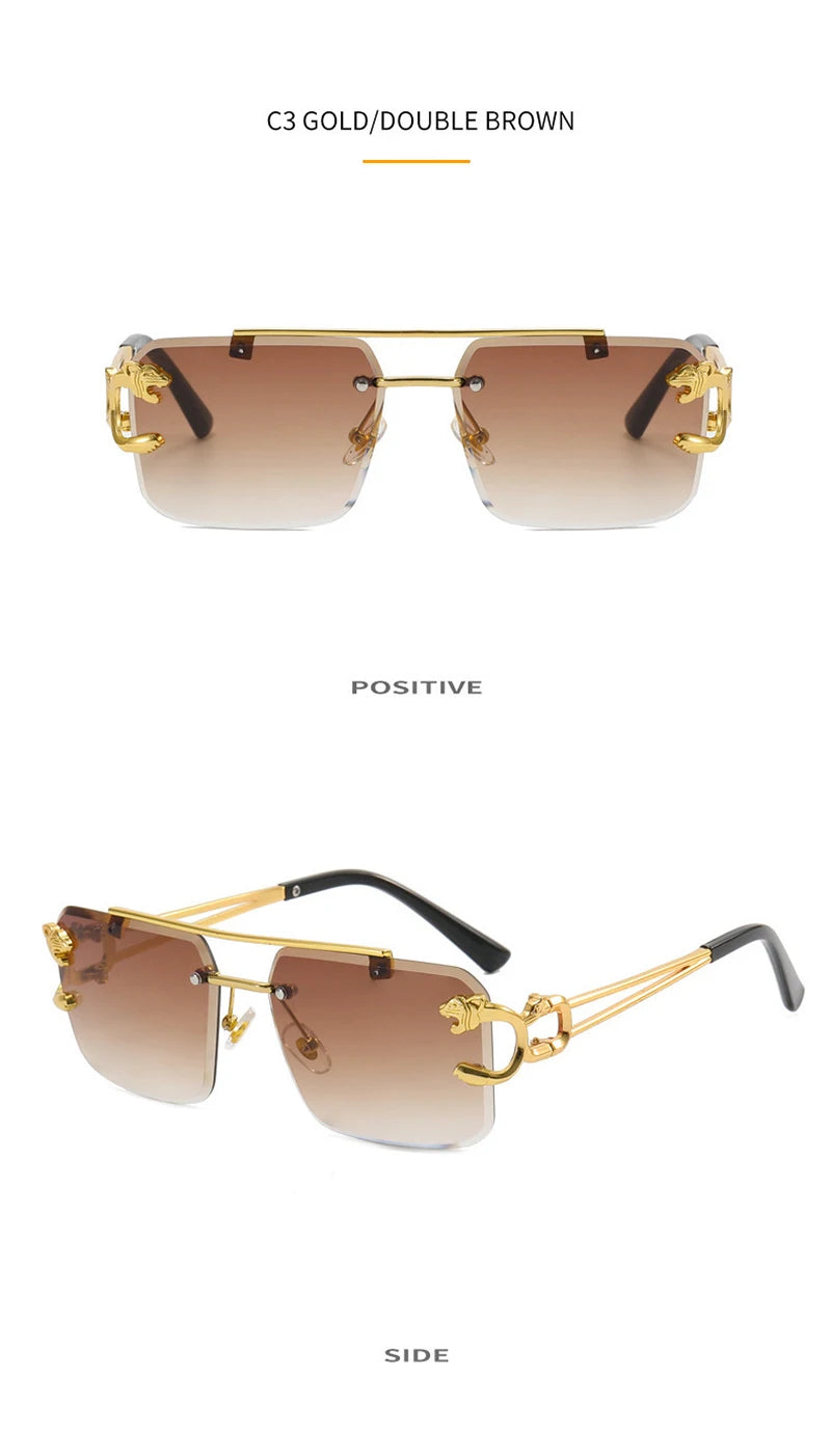 American Luxury Brand Frameless Rectangular Sun Glasses for Women Men Classic Retro High-Quality Vacation Sunglasses Anti-UV400