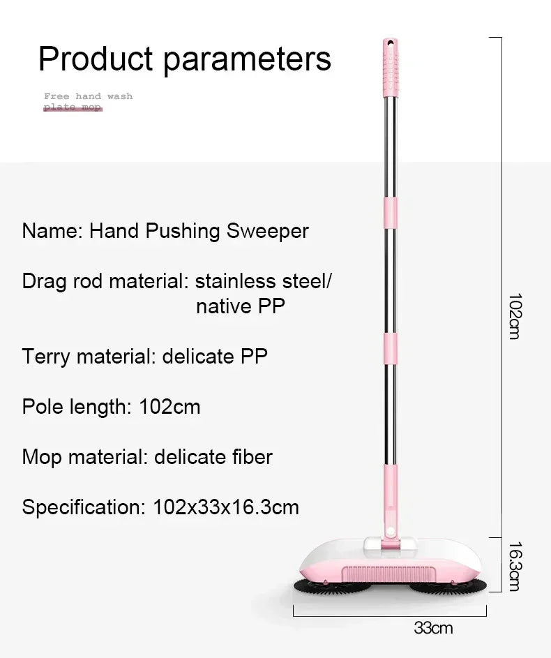 Household Cleaning Essentials - Push Broom and Mop Combo, Walk-Behind Sweeper Household Cleaning Home 2-in-1 Sweeper