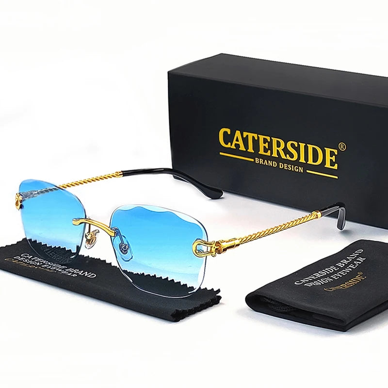 CATERSIDE Retro Fashion Sunglasses Women Men Brand Designer Rimless Gradient Sun Glasses Shades Cutting Lens Ladies Eyeglasses
