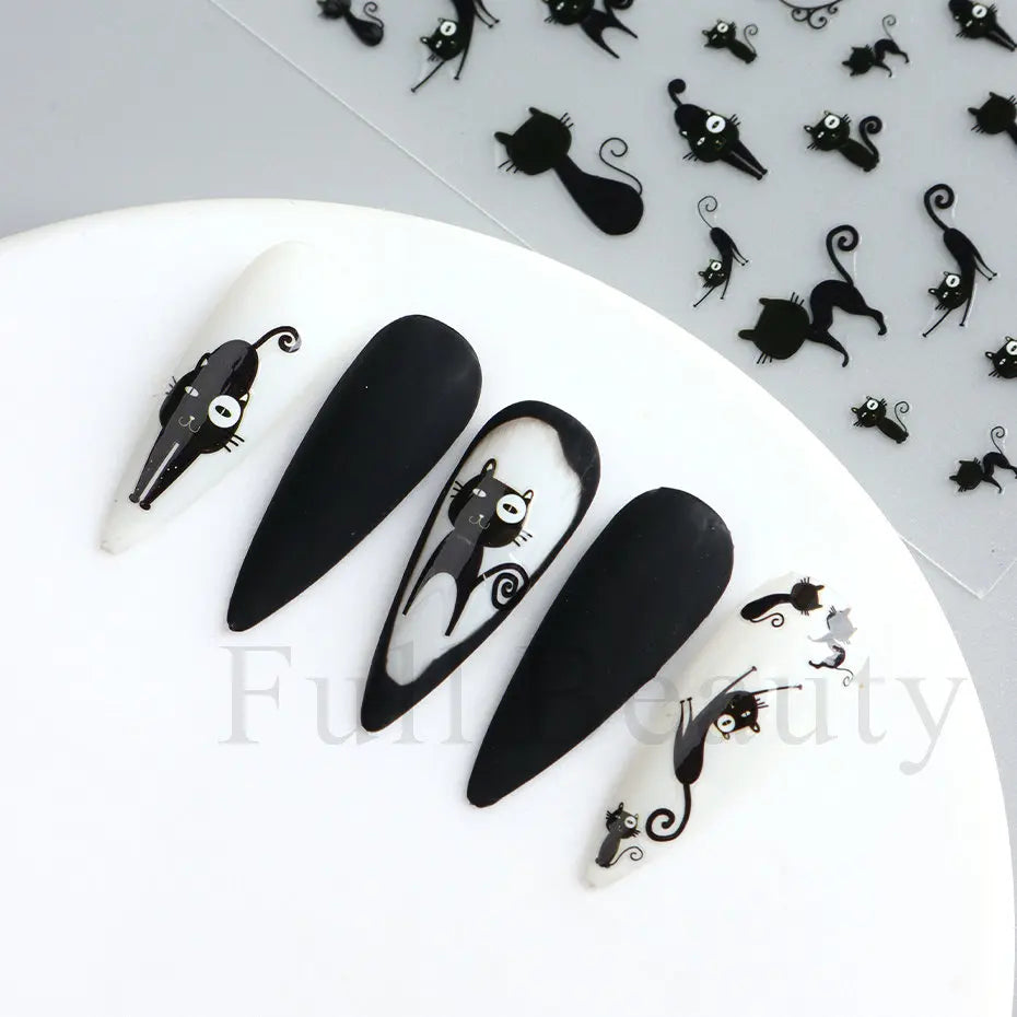 Nail Stickers Halloween Series Bat Skull Bone Ghost Pumpkin Pattern 3D Self Adhesive Decals For Nails Manicure Decoration LATH