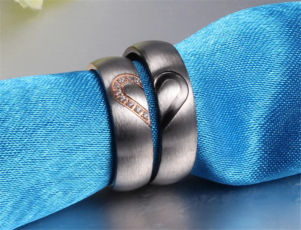 Rose Gold/Black Color Heart Couple Rings Stainless Steel Couples Lovers Love Promise Ring For Men Women Jewelry Dropshipping