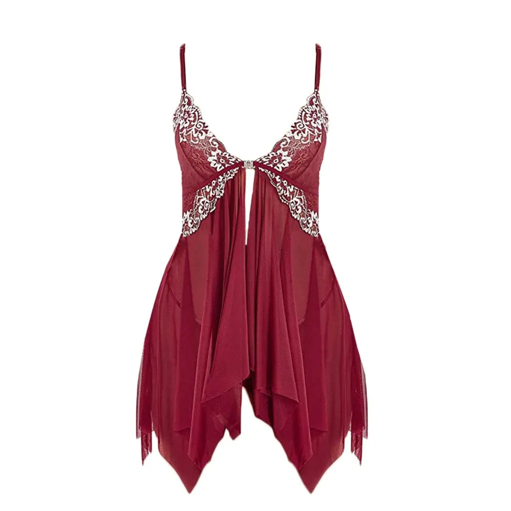 Lace Front Closure Sleepwear Women Sexy Lingerie Dress Porno Suit Babydoll Transparent Mesh Nightdress Erotic Clothing