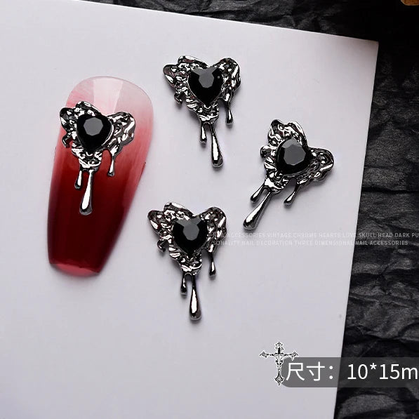 10PCS Gothic Punk Style Alloy 3D Nail Art Charms Heart Skeleton Cross Spider Design For Halloween Nails Decoration Accessories