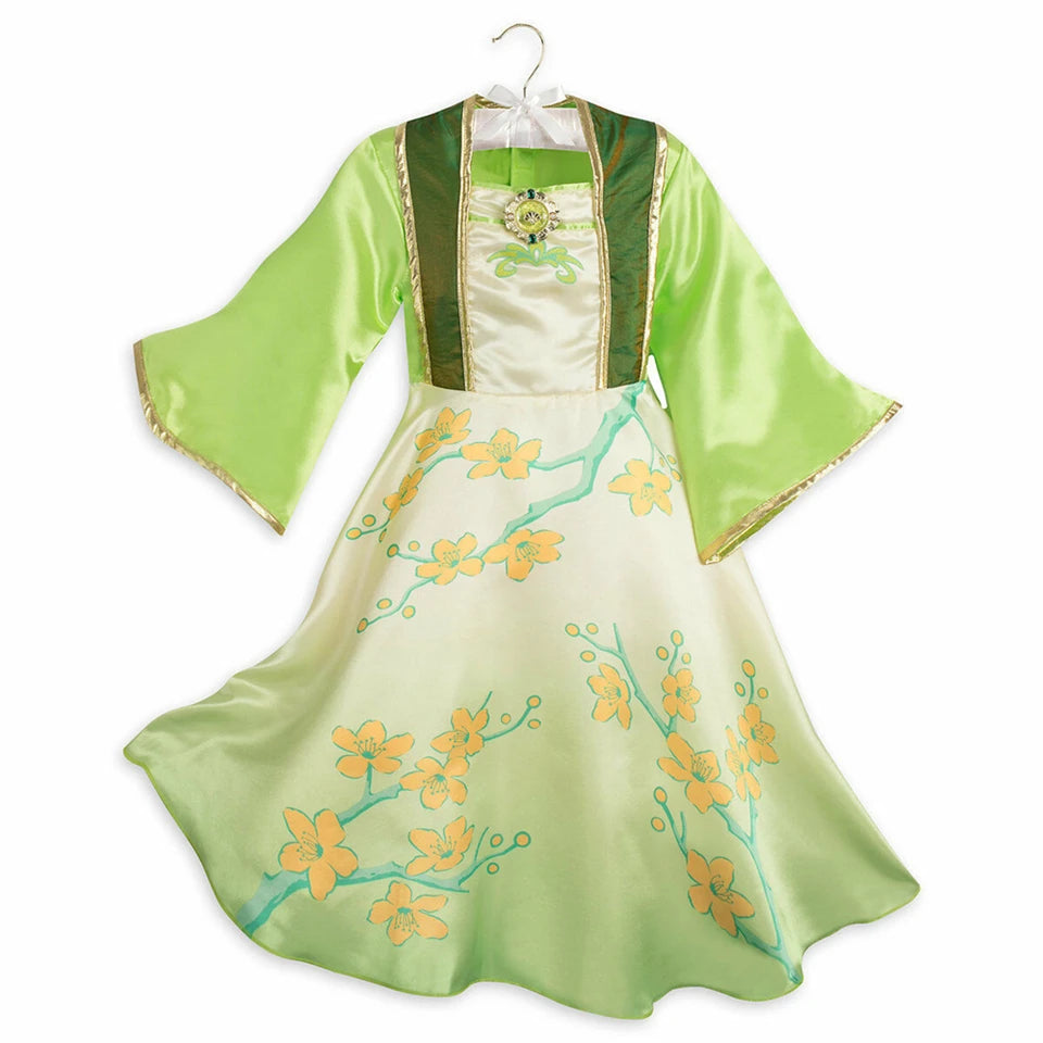 Halloween Girls Mulan Dress Children Fancy Fairy Princess Dress Up Chinese Style Christmas Vintage Green Floral Dresses Hanfu