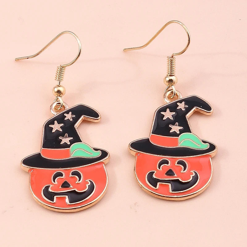 Aihua Fashion Halloween Earrings Enamel Ghost Skeleton Pumpkin Bat Spider Earrings For Women Halloween Night Party Jewelry Gifts