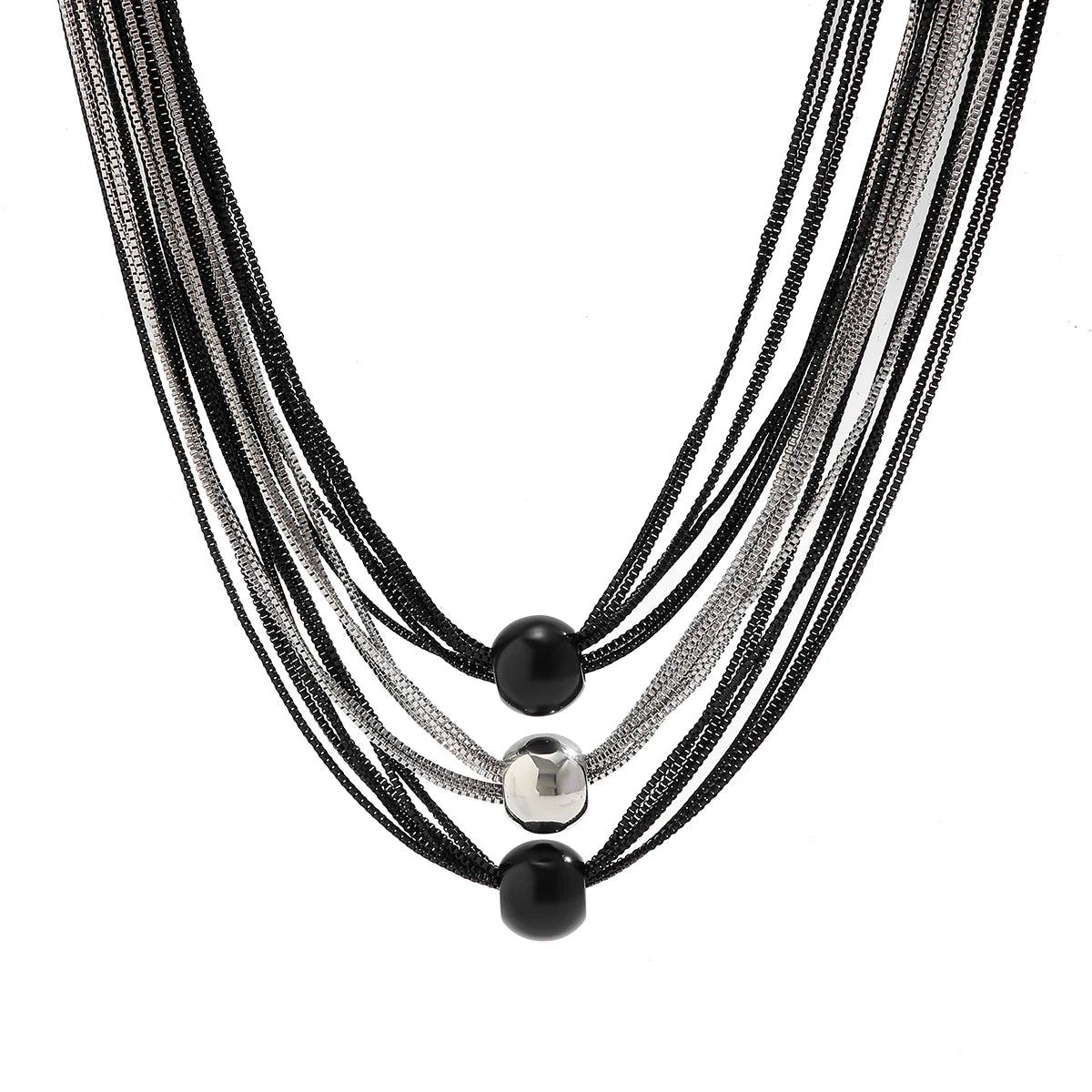 IngeSight.Z Gothic Multi Layered Mixed Color CCB Big Ball Choker Necklace Women Punk Black Box Chain Necklace Halloween Jewelry