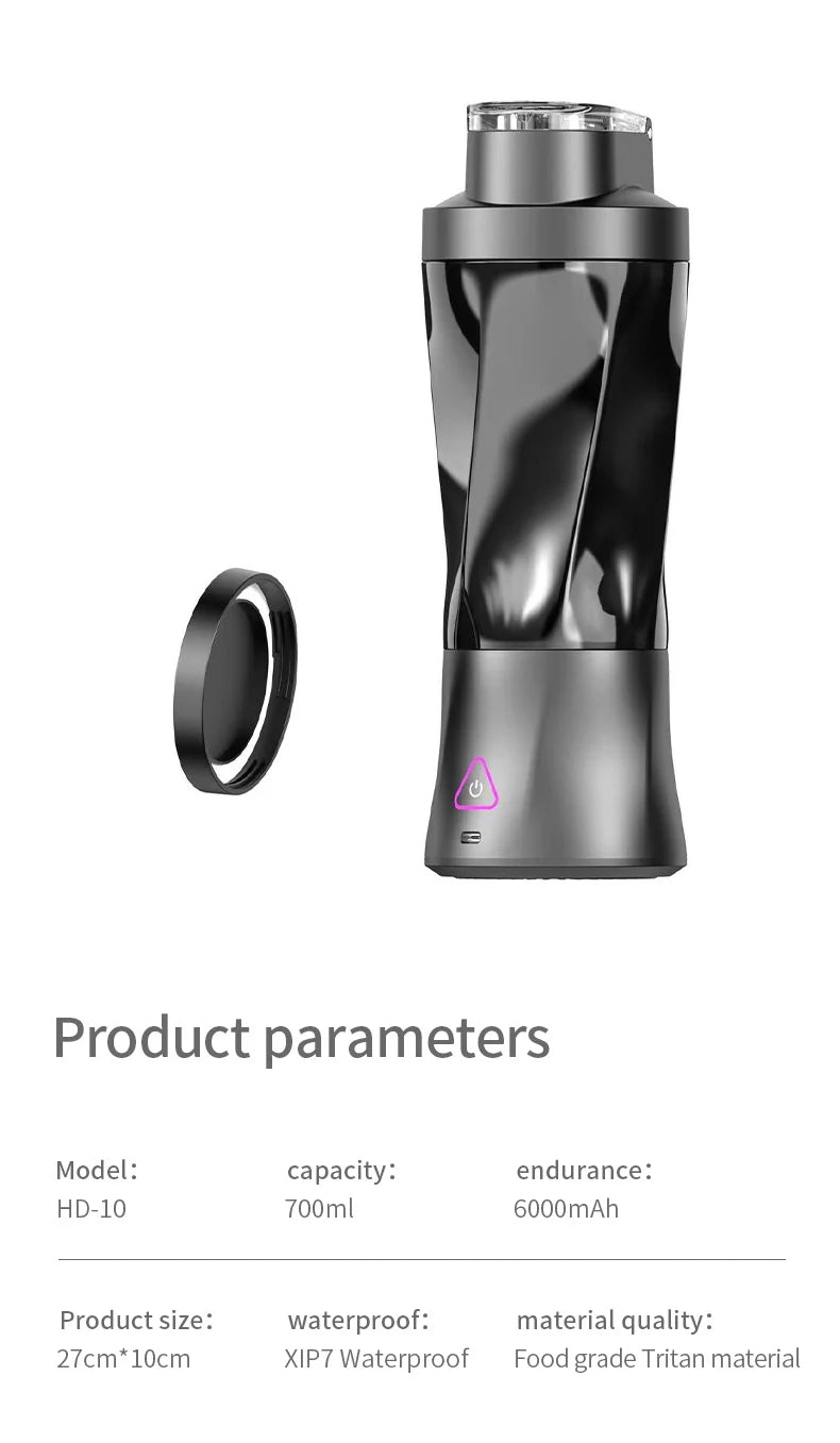 Portable Blender Cordless Self-Cleaning Mini Blender with Lid Silent Mini Travel Blender with Stainless Steel Blades USB Charge