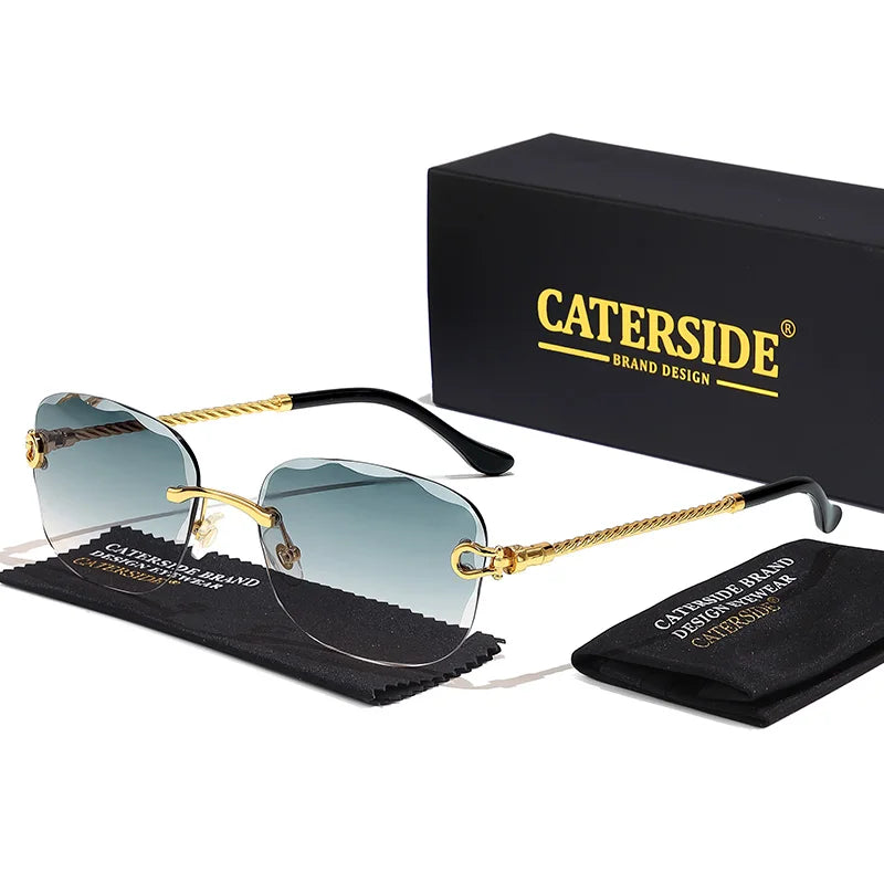 CATERSIDE Retro Fashion Sunglasses Women Men Brand Designer Rimless Gradient Sun Glasses Shades Cutting Lens Ladies Eyeglasses