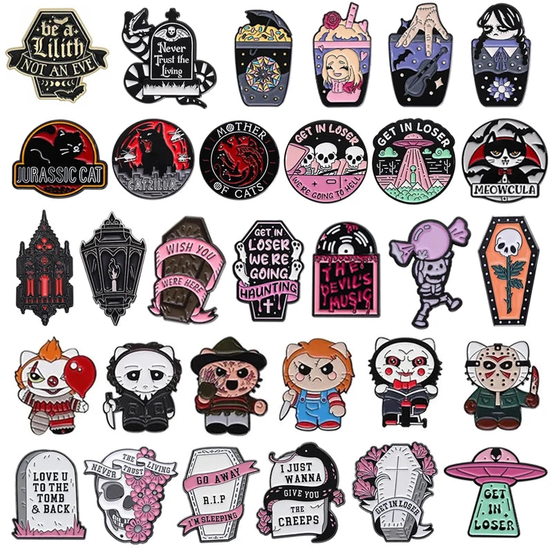 Halloween Horror Skull Enamel Pin Gothic Punk Grave Coffin Tomb Vampire Skeleton Brooches Lapel Badge Jewelry Gifts For Friends
