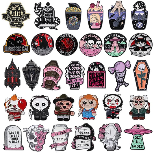 Halloween Horror Skull Enamel Pin Gothic Punk Grave Coffin Tomb Vampire Skeleton Brooches Lapel Badge Jewelry Gifts For Friends