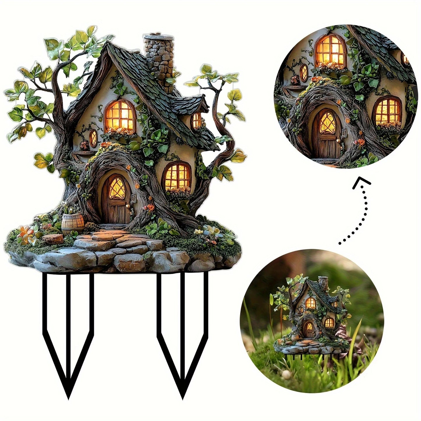 1 Piece 2D Acrylic Bonsai Ground Plug Tree House Shape Outdoor