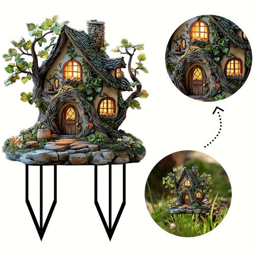 1 Piece 2D Acrylic Bonsai Ground Plug Tree House Shape Outdoor