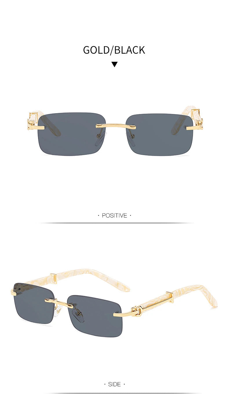 Caterside Small Square Rimless Sunglasses Men Luxury Brand Designer Classic Rectangle Sun Glasses Male UV400