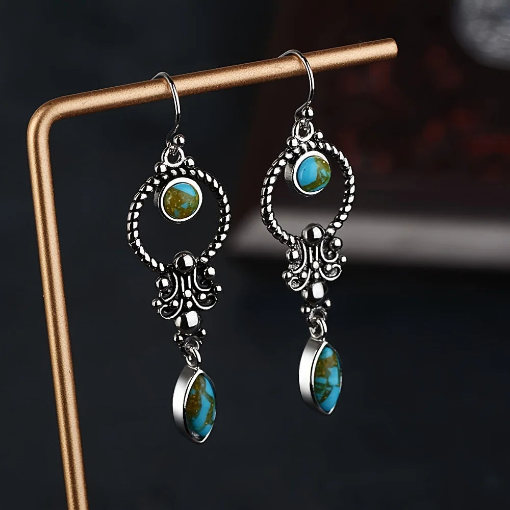 Halloween new black inlaid artificial turquoise earrings alloy earrings couple holiday gift jewelry