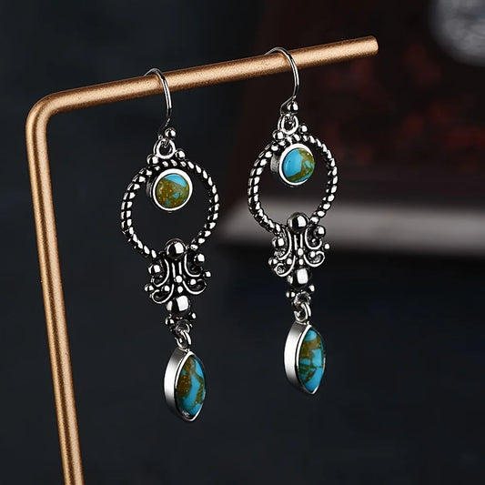 Halloween new black inlaid artificial turquoise earrings alloy earrings couple holiday gift jewelry