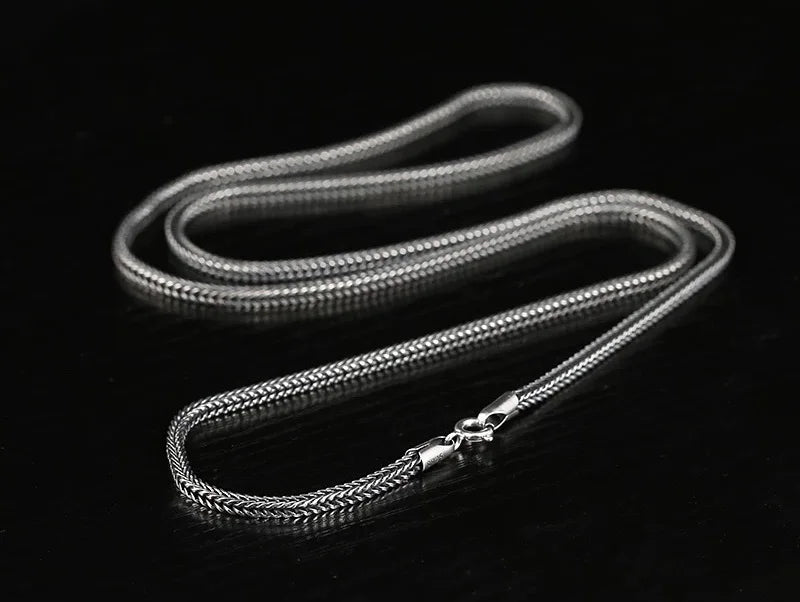 Real Silver Retro Classical Square Fox Tail Chain Necklace For Man Woman S925 Silver Chopin Sweater Chain Necklaces Fine Jewelry