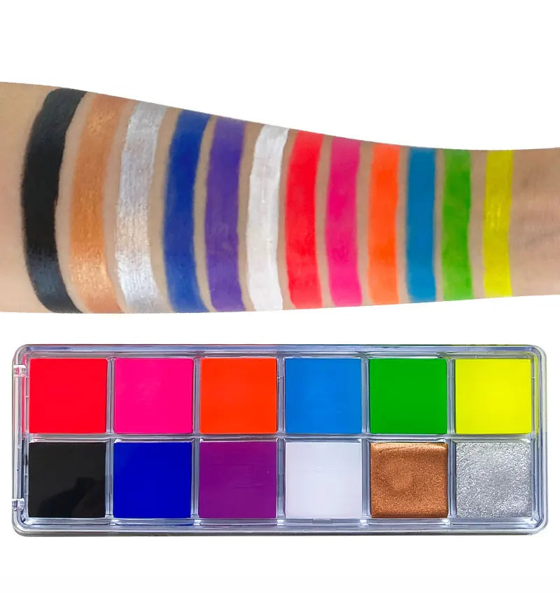 12 Cores UV Glow Paint Fluorescent Neon Oil Face Body Cosmetic Palette for Halloween Party Paint Fancy Dress Kid Cosplay Makeup