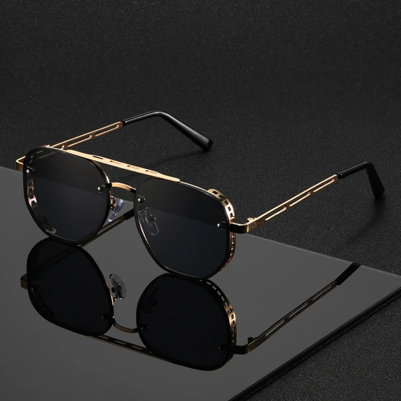 Classic and fashionable double-beam metal sunglasses, high-end, simple and versatile sunglasses