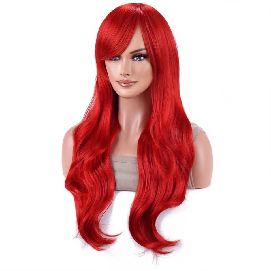 Probeauty Synthetic Mermaid Wig Long Red Curly Body Wave Wig Halloween Cosplay Costume Wig for Women Fashion Wig for for Daily P