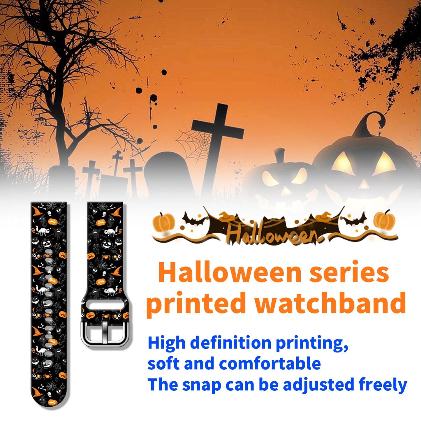 20mm Halloween Series Strap for Samsung Galaxy Watch 7/6/5 40mm 44mm Band Replaceable Bracelet for Xiaomi Huawei Amazfit Watch