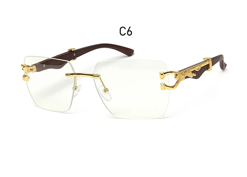 Rimless Square Leopard Frame Outdoor Sunglasses For Man Designer Gradient Sun Glasses Woman Fashion Vintage Luxury Eyewear
