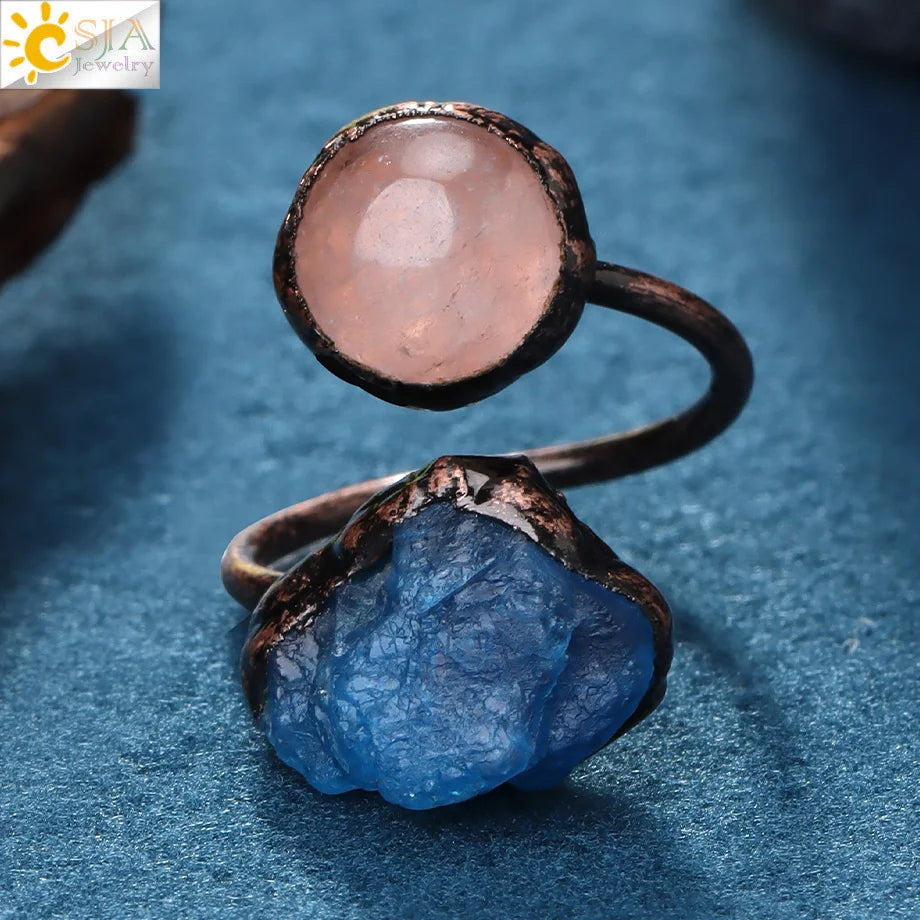 Healing Gem Stone Crystal Band Rings for Men Natural Pink Stone Quartz Red Agates Jaspers Dainty Finger Ring Women Jewelry H474