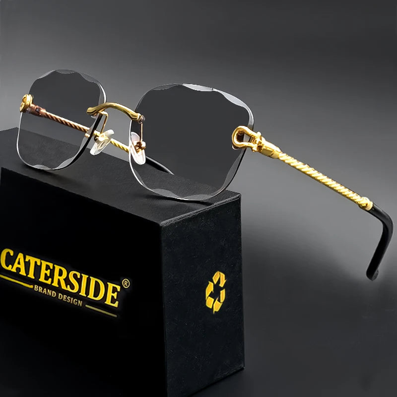 CATERSIDE Retro Fashion Sunglasses Women Men Brand Designer Rimless Gradient Sun Glasses Shades Cutting Lens Ladies Eyeglasses