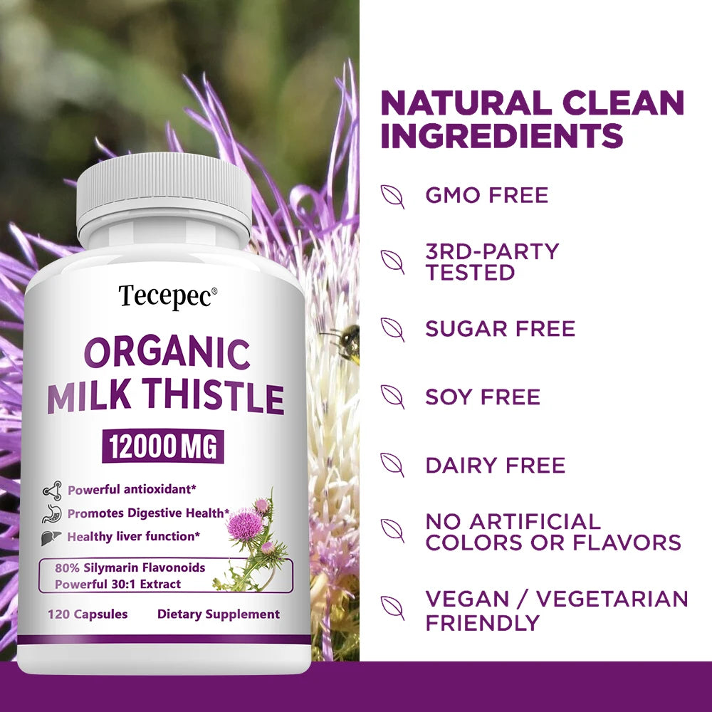 Milk Thistle Capsules - Liver Health, Cardiovascular Protection, Antioxidant Detox Support Promotes Digestive Health
