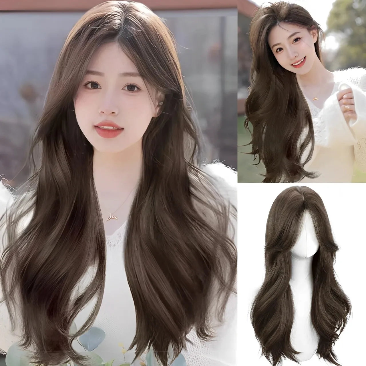 Synthetic Short Lolita Cosplay Christmas Halloween Bob Brown Blonde LM Wig With Long Curly Ponytail Natural Fake Hair for Women