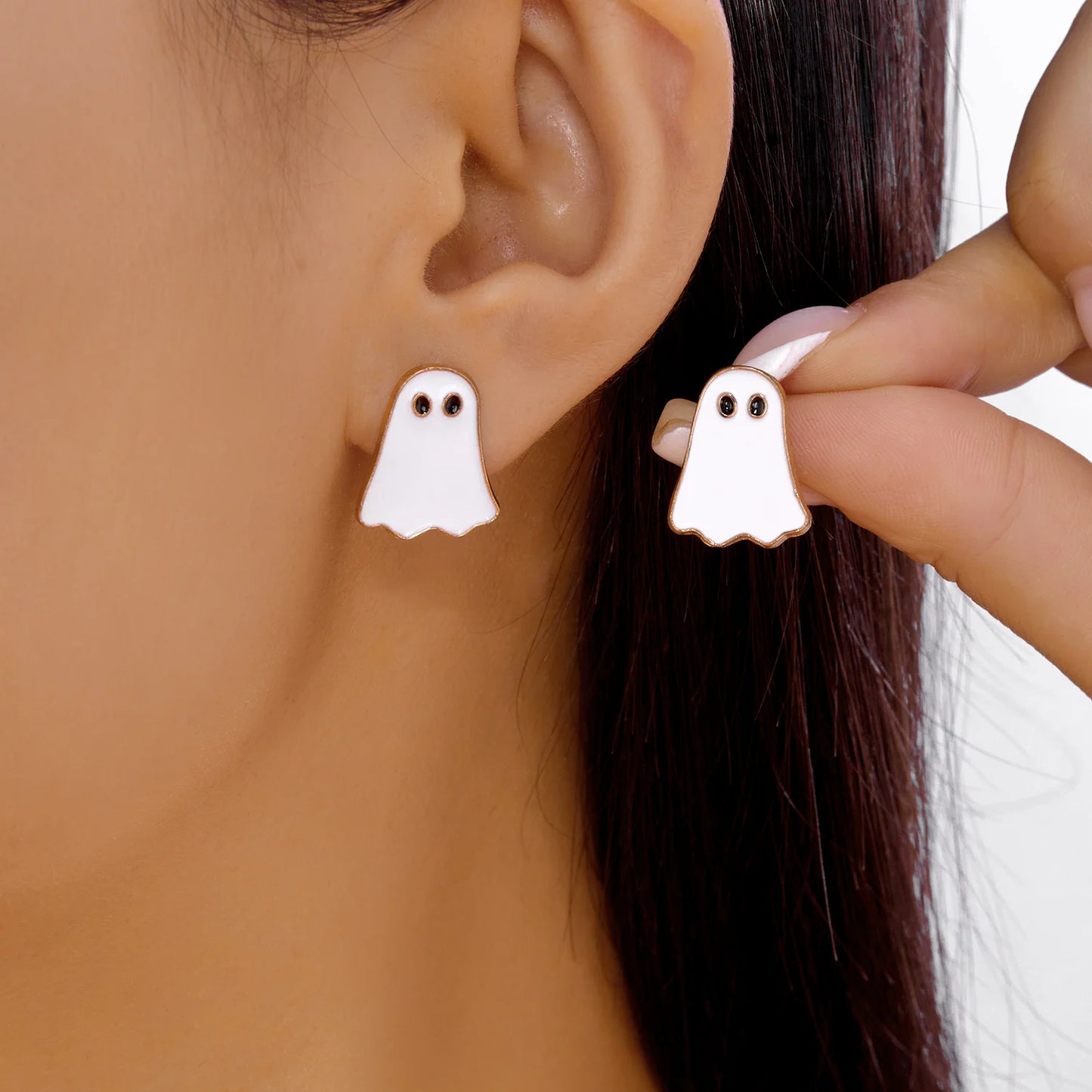 Cute Cartoon White Ghost Dangle Earrings for Women Trendy Creative Funny Monster Earrings Necklace Halloween Jewelry Accessories