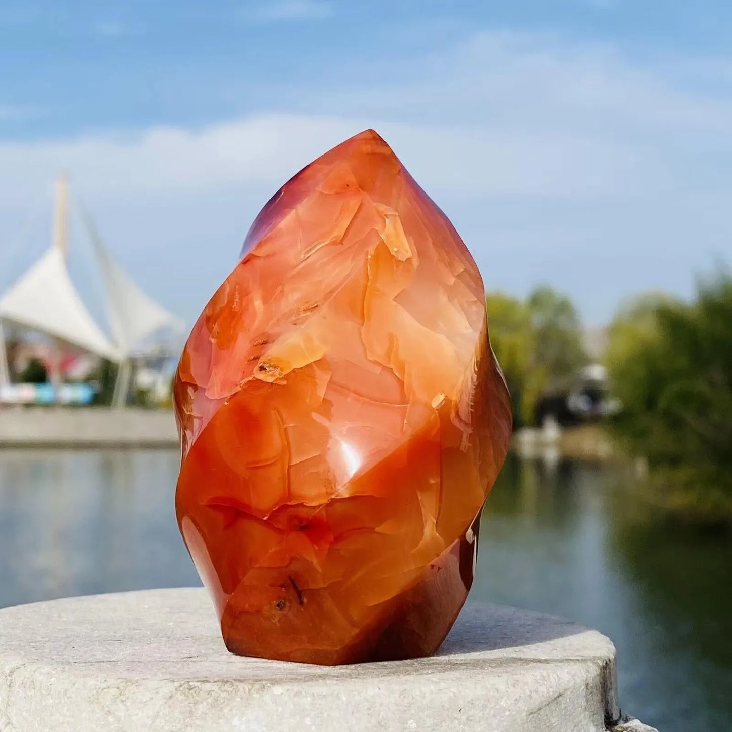 Natural Crystal Red Agate Torch Carnelian Flame Quartz Carving Ornament Gemstone Crafts Mineral Free Healing Reiki Decor