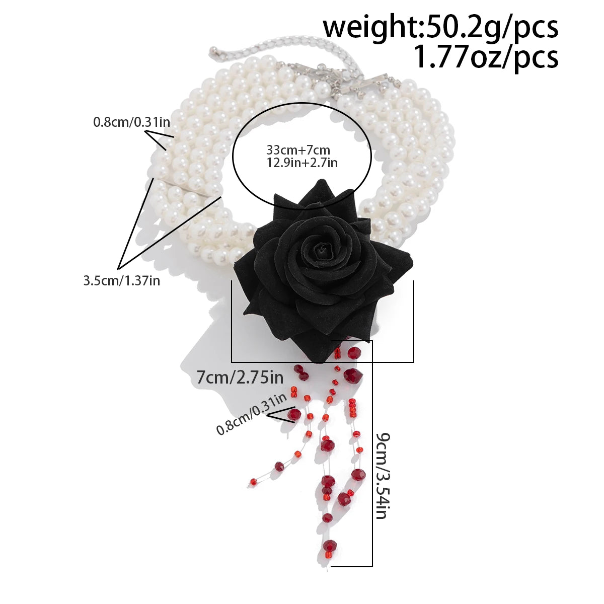 Ingemark Multilayer Imitation Pearl Rose Flower Clavicle Chain Necklace Women Goth Red Crystal Pendant Choker Halloween Jewelry