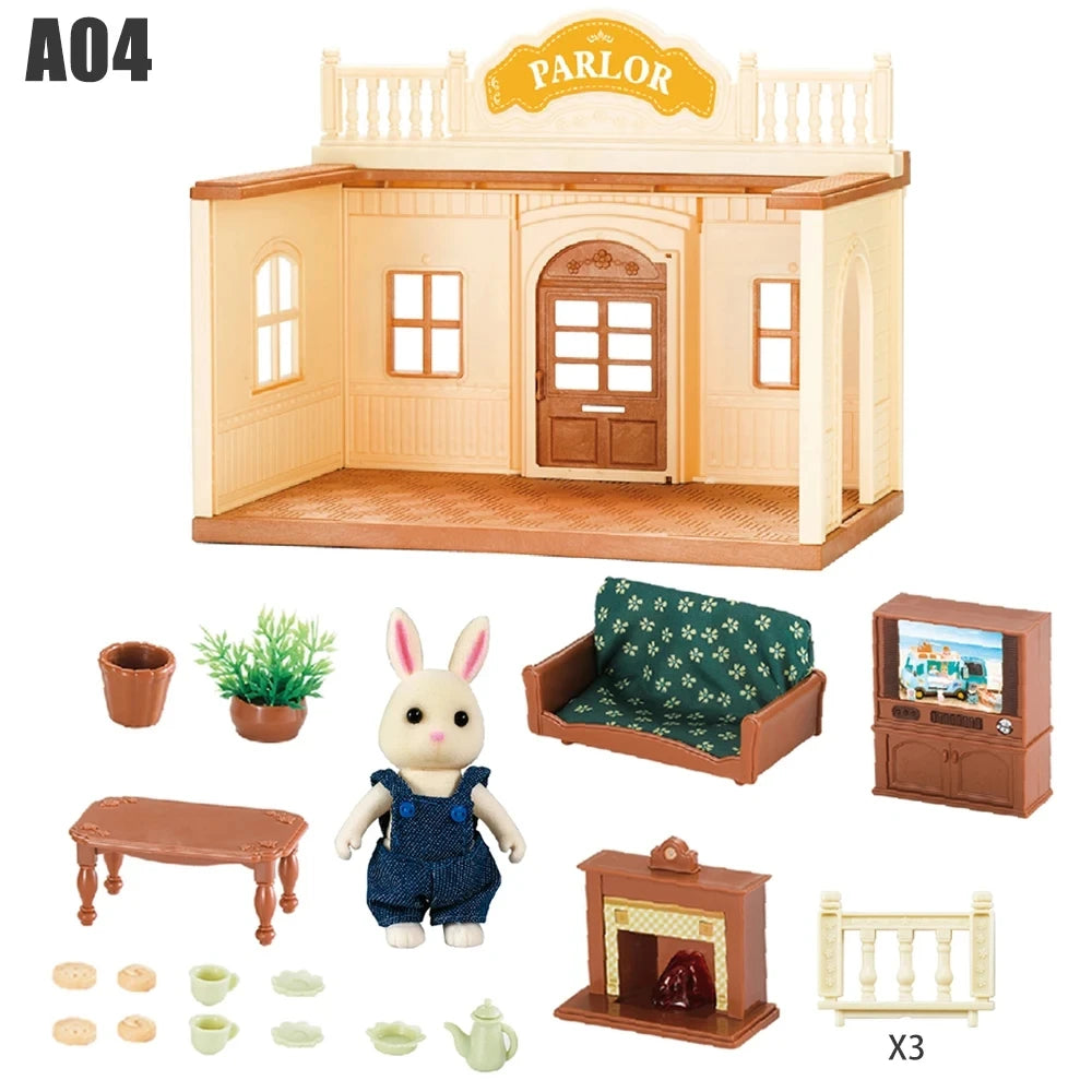 2025 New simulation furniture toys gift simulation room forest family small west house rabbit animal model home play toys