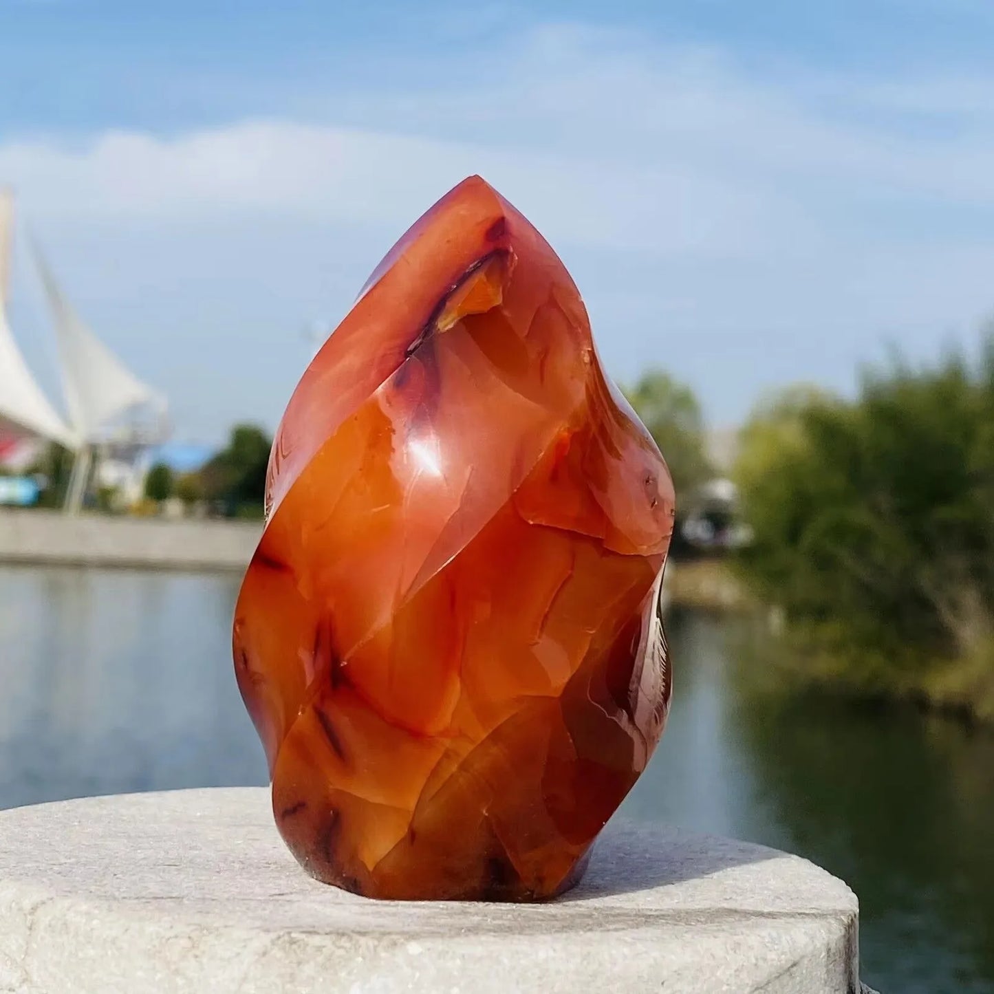 Natural Crystal Red Agate Torch Carnelian Flame Quartz Carving Ornament Gemstone Crafts Mineral Free Healing Reiki Decor