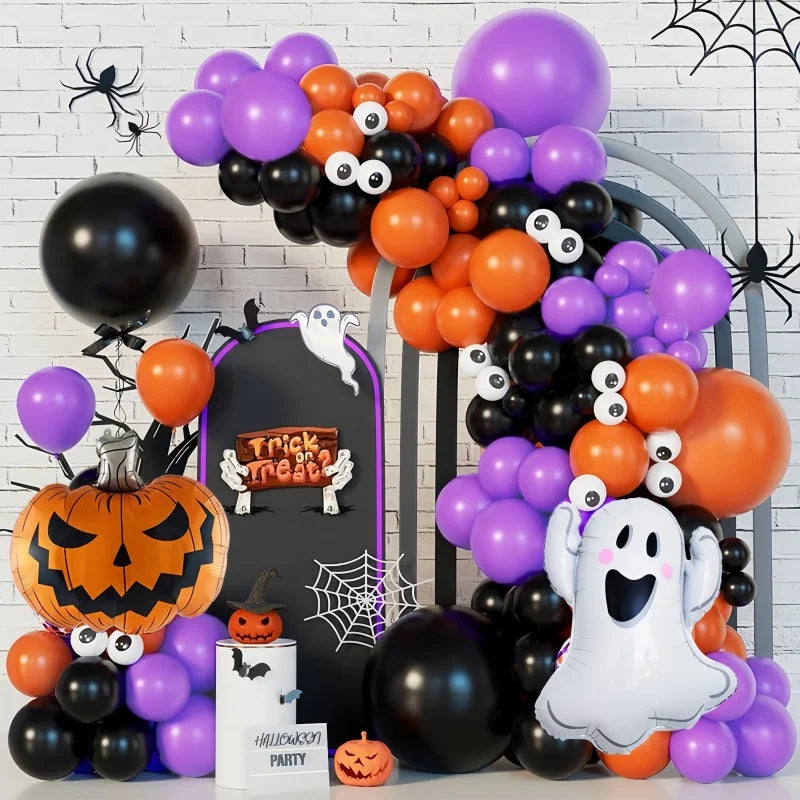 107 Halloween Themed Balloon Arch Set Halloween Pumpkin Ghost with Purple Black Orange Latex Balloon Perfect for Halloween Party Funny Birthday Party Christmas and Evening Party Decoration First Choice