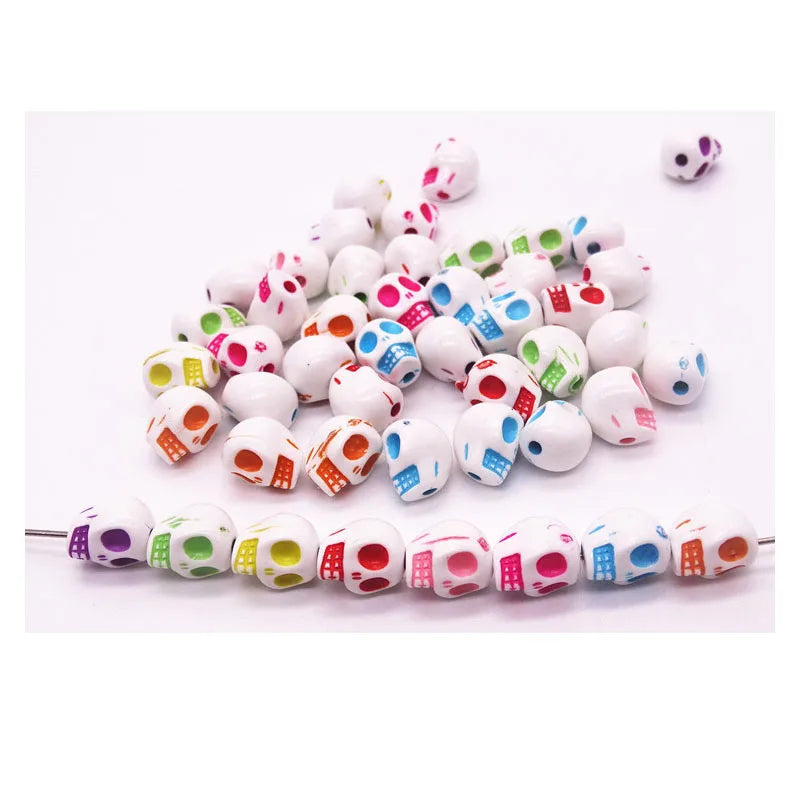 30pcs/Bag 10*13mm Skull Scattered Beads Acrylic Mixed Colors Halloween Festival Materials For Jewelry Making DIY Bracelet