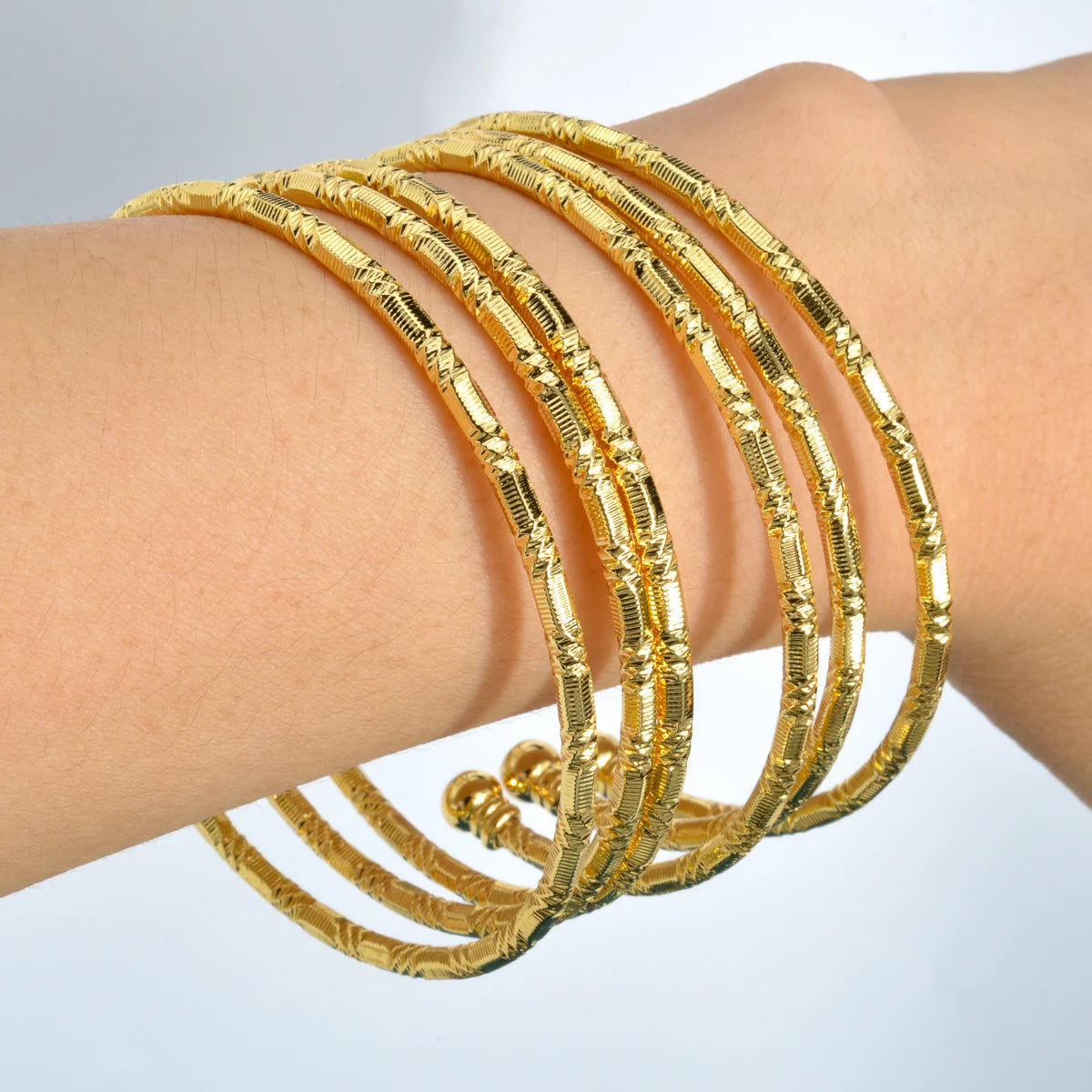 6Pcs/Set Dubai Bangles Set For Women Indian Africa Lady Jewelry Ethiopian Gold Color Cuff Bangles Wedding Bride Jewelry Gift