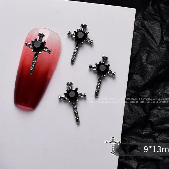 10PCS Gothic Punk Style Alloy 3D Nail Art Charms Heart Skeleton Cross Spider Design For Halloween Nails Decoration Accessories